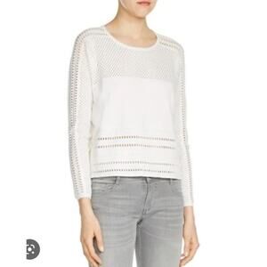 MAJE Mufina White Perforated Open Knit Long Sleeve Crew Sweater Size 1 Small